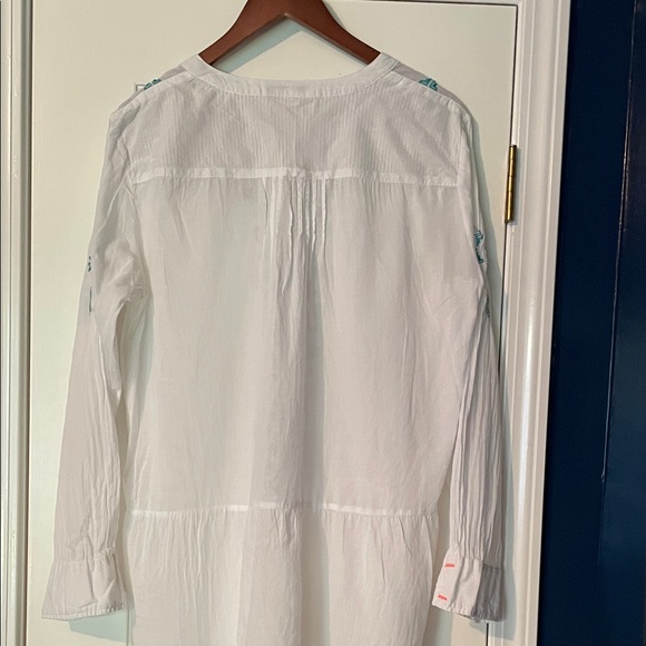 Johnny Was White Button-Down Blouse with Teal Embroidery - Picture 4 of 5
